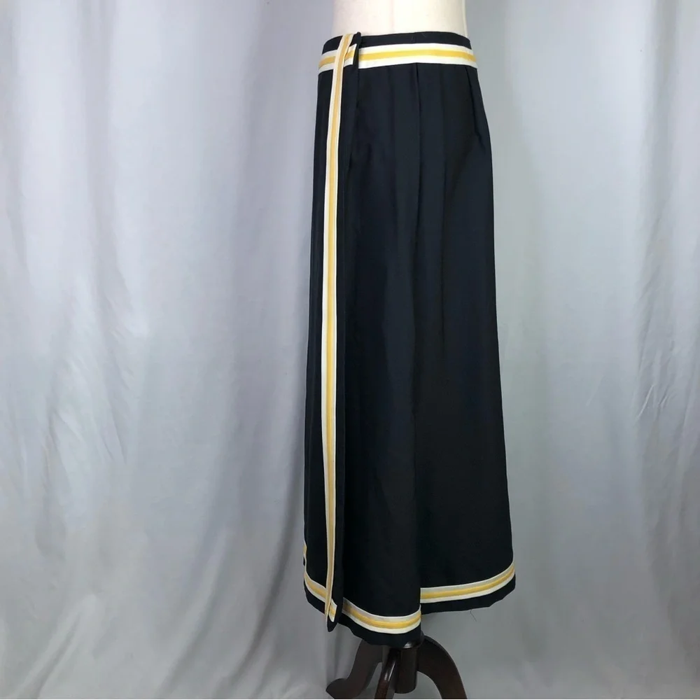 VINTAGE Century of Boston maxi pencil wrap skirt black yellow white size 8